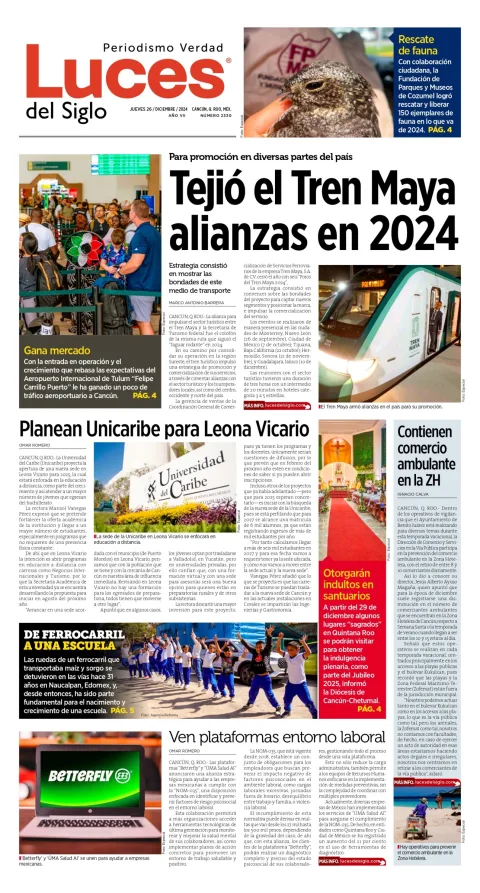 Portada de Luces del Siglo del jueves, 26 de diciembre de 2024