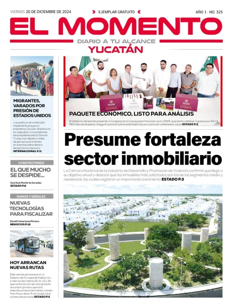 Portada de El Momento Yucatan del viernes, 20 de diciembre de 2024