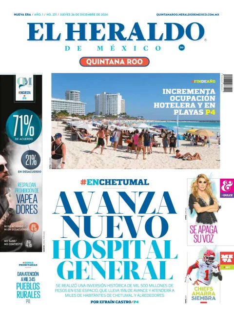Portada de El Heraldo de Mexico Quintana Roo del jueves, 26 de diciembre de 2024