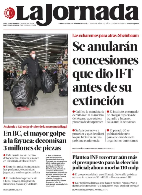 Portada de La Jornada