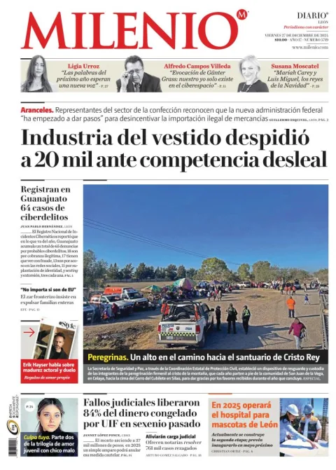 Portada de Milenio León del viernes, 27 de diciembre de 2024