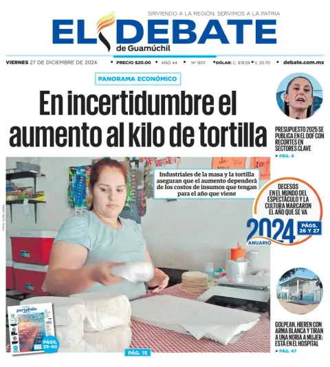 Portada de El Debate de Guamúchil del viernes, 27 de diciembre de 2024
