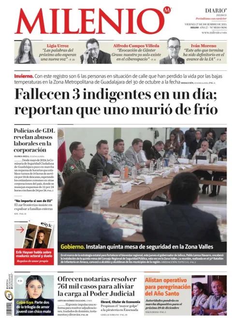 Portada de Milenio Jalisco del viernes, 27 de diciembre de 2024
