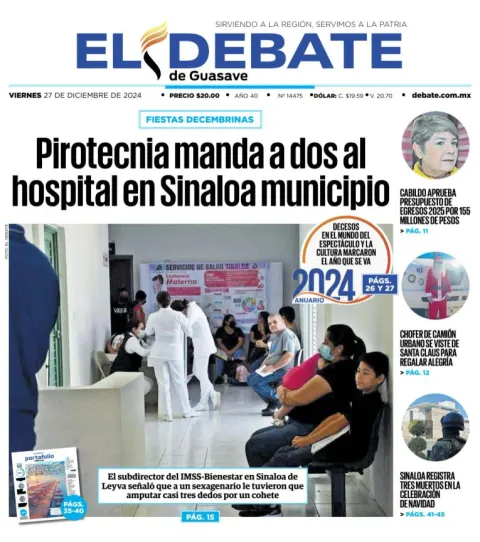 Portada de El Debate de Guasave del viernes, 27 de diciembre de 2024