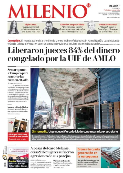 Portada de Milenio Tamaulipas del viernes, 27 de diciembre de 2024