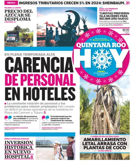 Portada de Quintana Roo Hoy del viernes, 27 de diciembre de 2024