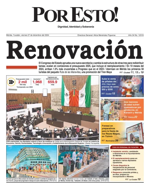 Portada de Por Esto (merida, Yucatan) del viernes, 27 de diciembre de 2024