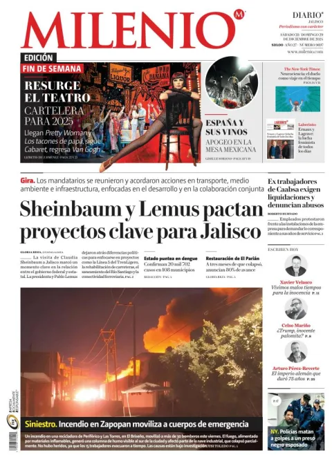 Portada de Milenio Jalisco del sábado, 28 de diciembre de 2024