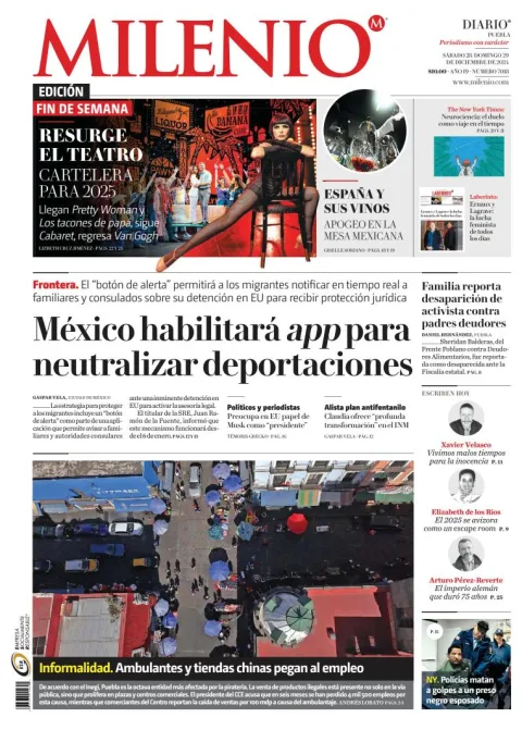 Portada de Milenio Puebla del sábado, 28 de diciembre de 2024