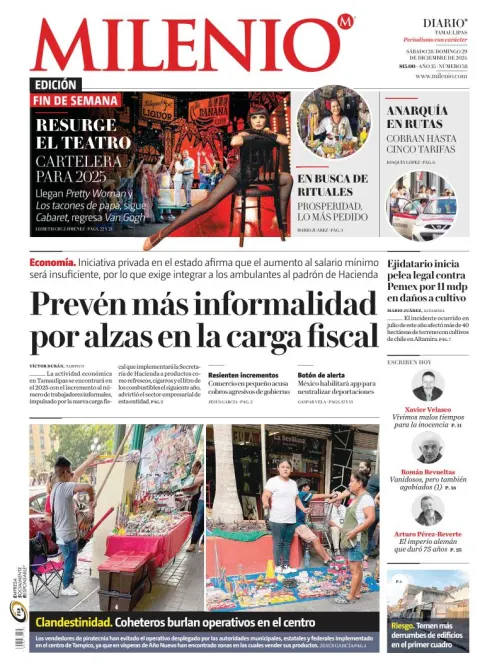 Portada de Milenio Tamaulipas del sábado, 28 de diciembre de 2024