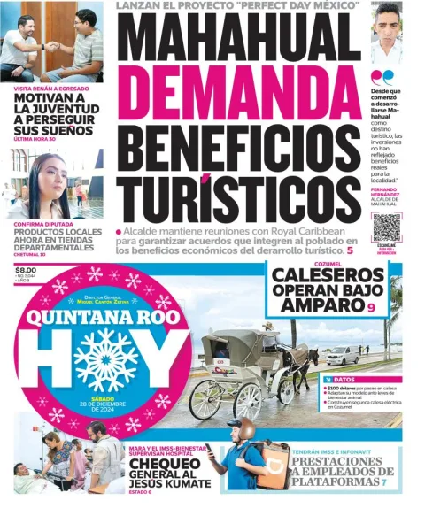 Portada de Quintana Roo Hoy del sábado, 28 de diciembre de 2024