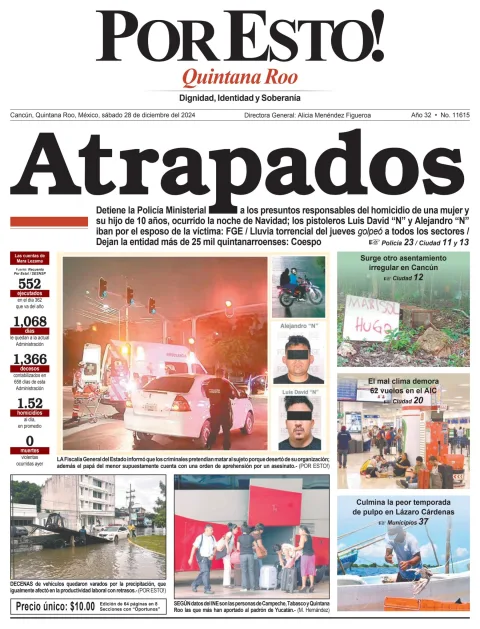 Portada de Por Esto (quintana Roo Cancun) del sábado, 28 de diciembre de 2024