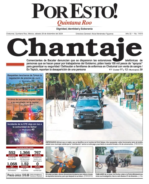 Portada de Por Esto (quintana Roo Chetumal) del sábado, 28 de diciembre de 2024