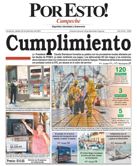 Portada de Por Esto (campeche) del sábado, 28 de diciembre de 2024