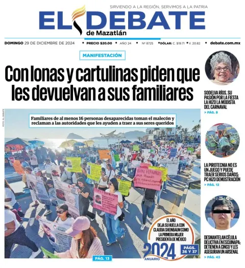 Portada de El Debate de Mazatlán