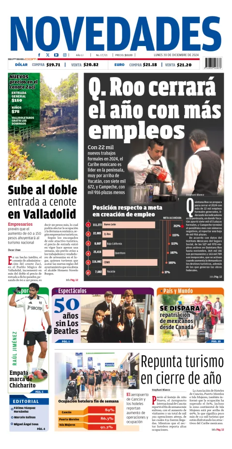Portada de Novedades Quintana Roo
