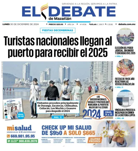 Portada de El Debate de Mazatlán