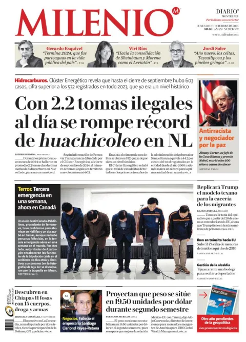 Portada de Milenio Monterrey del lunes, 30 de diciembre de 2024