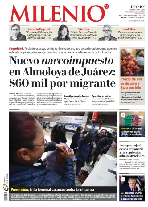 Portada de Milenio Edo de México del lunes, 30 de diciembre de 2024