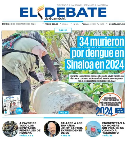 Portada de El Debate de Guamúchil del lunes, 30 de diciembre de 2024