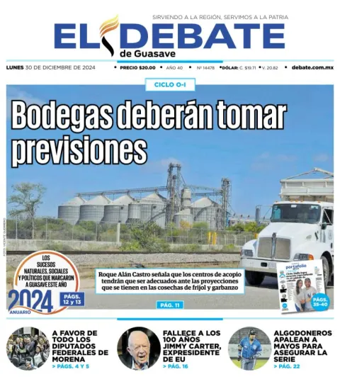Portada de El Debate de Guasave del lunes, 30 de diciembre de 2024