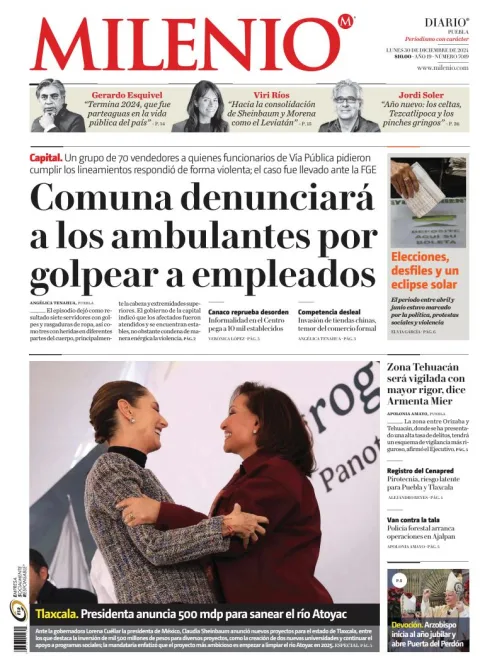 Portada de Milenio Puebla del lunes, 30 de diciembre de 2024