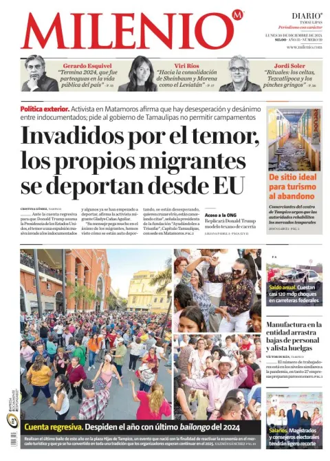 Portada de Milenio Tamaulipas del lunes, 30 de diciembre de 2024