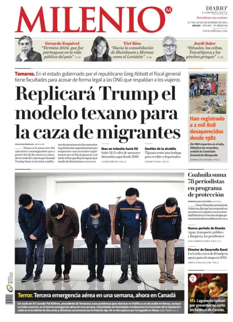 Portada de Milenio Laguna del lunes, 30 de diciembre de 2024