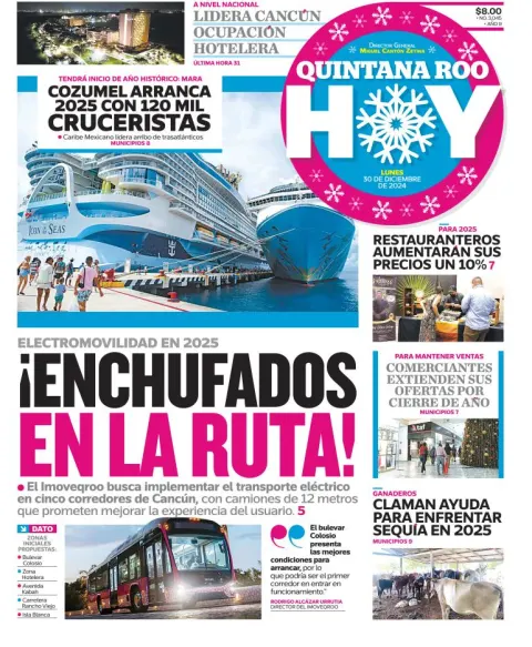 Portada de Quintana Roo Hoy del lunes, 30 de diciembre de 2024