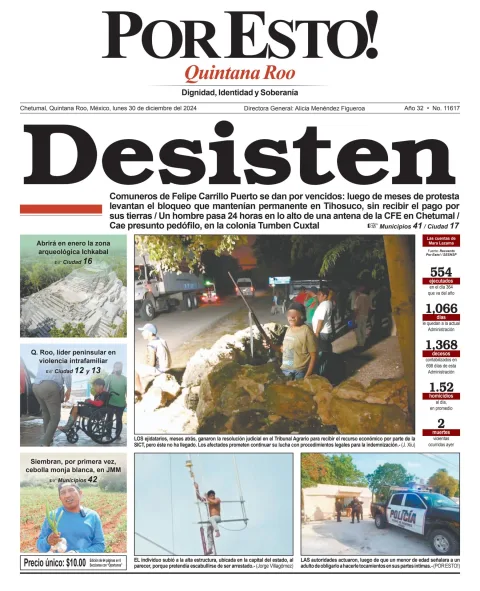 Portada de Por Esto (quintana Roo Chetumal) del lunes, 30 de diciembre de 2024