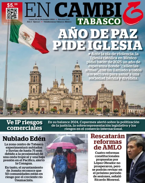 Portada de En Cambio (tabasco) del lunes, 30 de diciembre de 2024