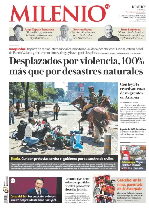 Portada de Milenio del martes, 31 de diciembre de 2024
