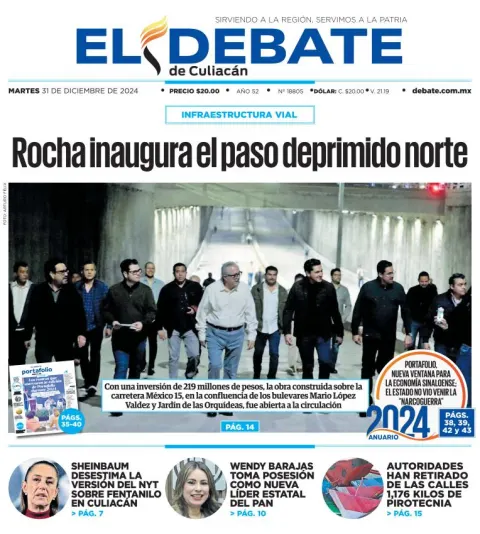 Portada de El Debate de Culiacán del martes, 31 de diciembre de 2024
