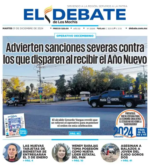Portada de El Debate de los Mochis del martes, 31 de diciembre de 2024