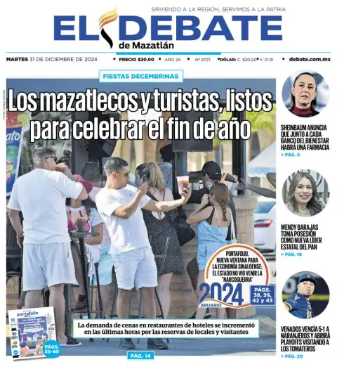 Portada de El Debate de Mazatlán