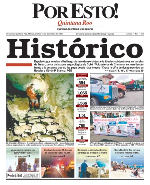 Portada de Por Esto (quintana Roo Chetumal) del martes, 31 de diciembre de 2024