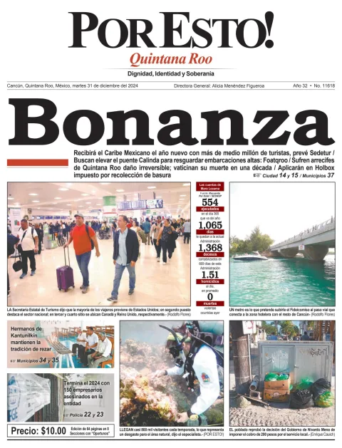 Portada de Por Esto (quintana Roo Cancun) del martes, 31 de diciembre de 2024