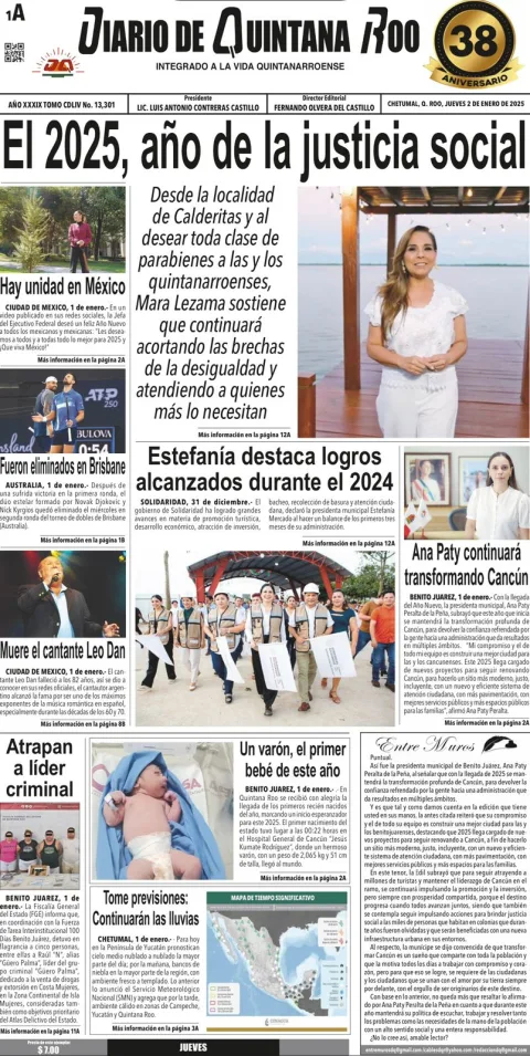 Portada de Diario de Quintana Roo del 2025-01-02