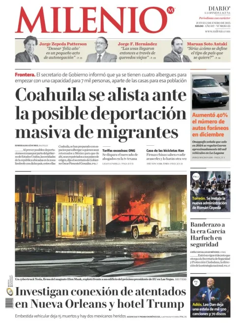 Portada de Milenio Laguna del jueves, 2 de enero de 2025