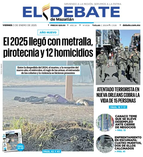 Portada de El Debate de Mazatlán