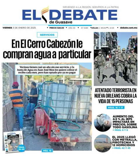 Portada de El Debate de Guasave del viernes, 3 de enero de 2025
