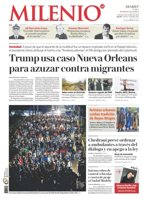 Portada de Milenio Puebla del viernes, 3 de enero de 2025