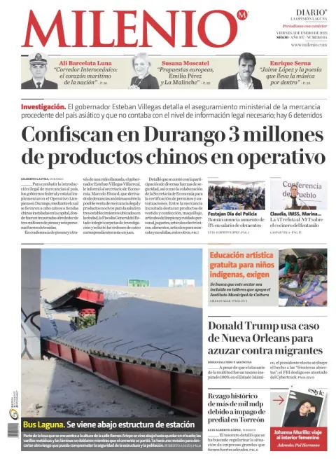 Portada de Milenio Laguna del viernes, 3 de enero de 2025