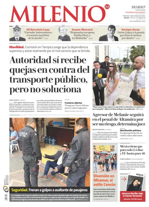 Portada de Milenio Tamaulipas del viernes, 3 de enero de 2025