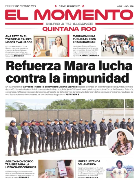 Portada de El Momento Quintana Roo del viernes, 3 de enero de 2025