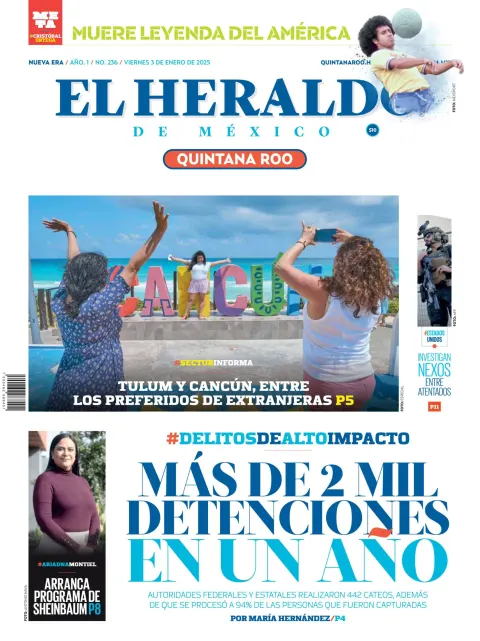 Portada de El Heraldo de Mexico Quintana Roo del viernes, 3 de enero de 2025