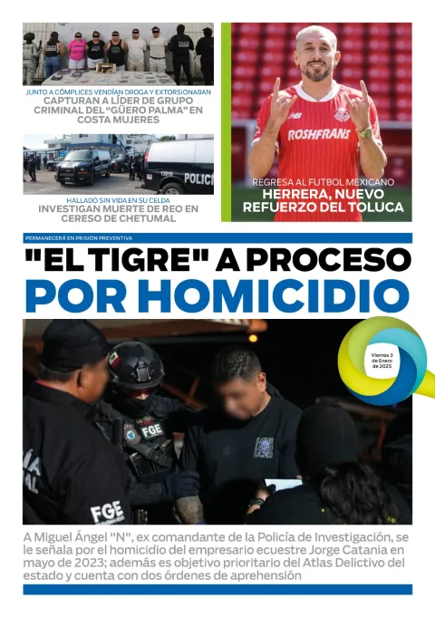 Portada de El Quintana Roo (contraportada) del viernes, 3 de enero de 2025