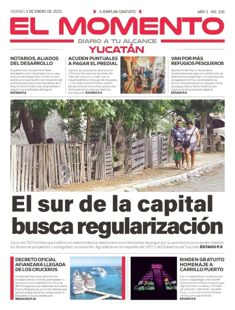 Portada de El Momento Yucatan del viernes, 3 de enero de 2025