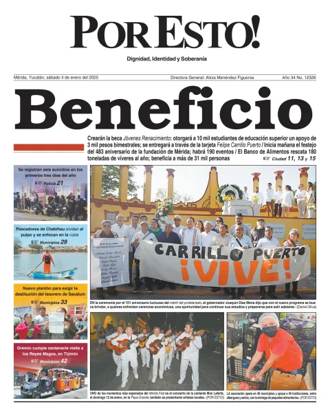 Portada de Por Esto (merida, Yucatan) del sábado, 4 de enero de 2025