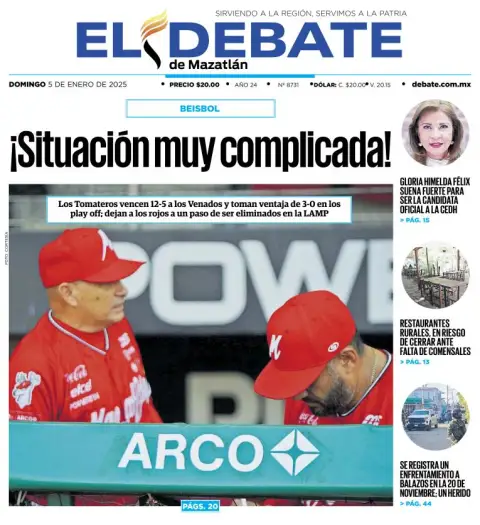 Portada de El Debate de Mazatlán